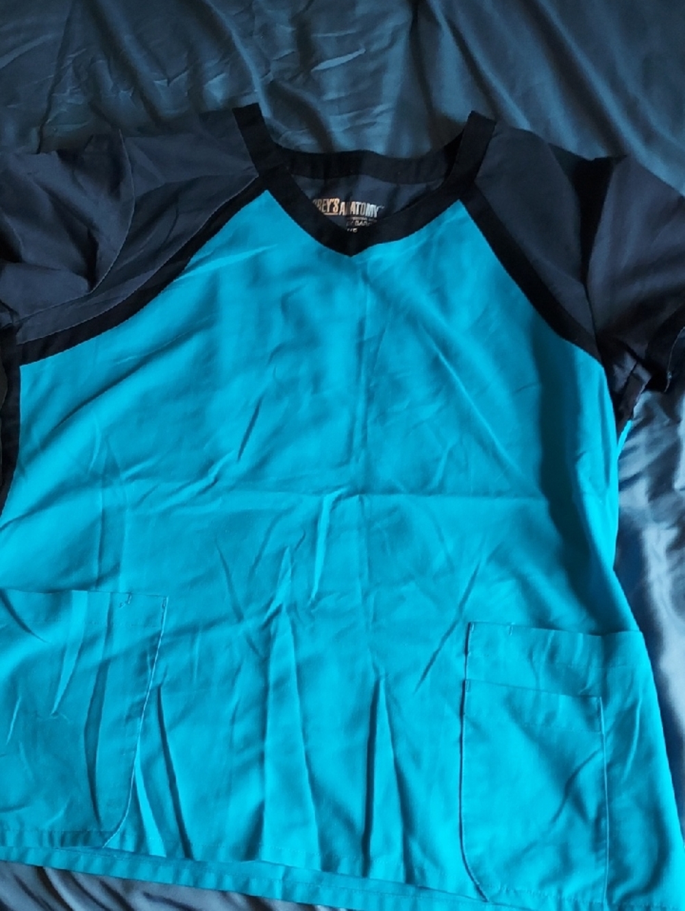 Grey's Anatomy Teal and Navy Women's Scrub Top